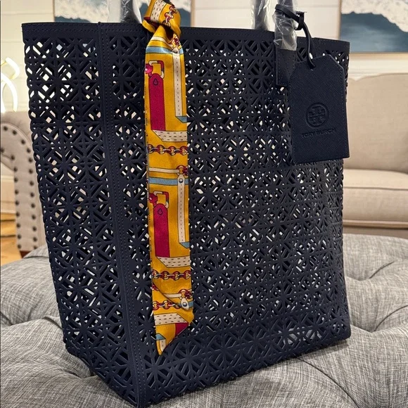 Tory Burch Bag Perforated Navy PVC Tote - Picture 10 of 14